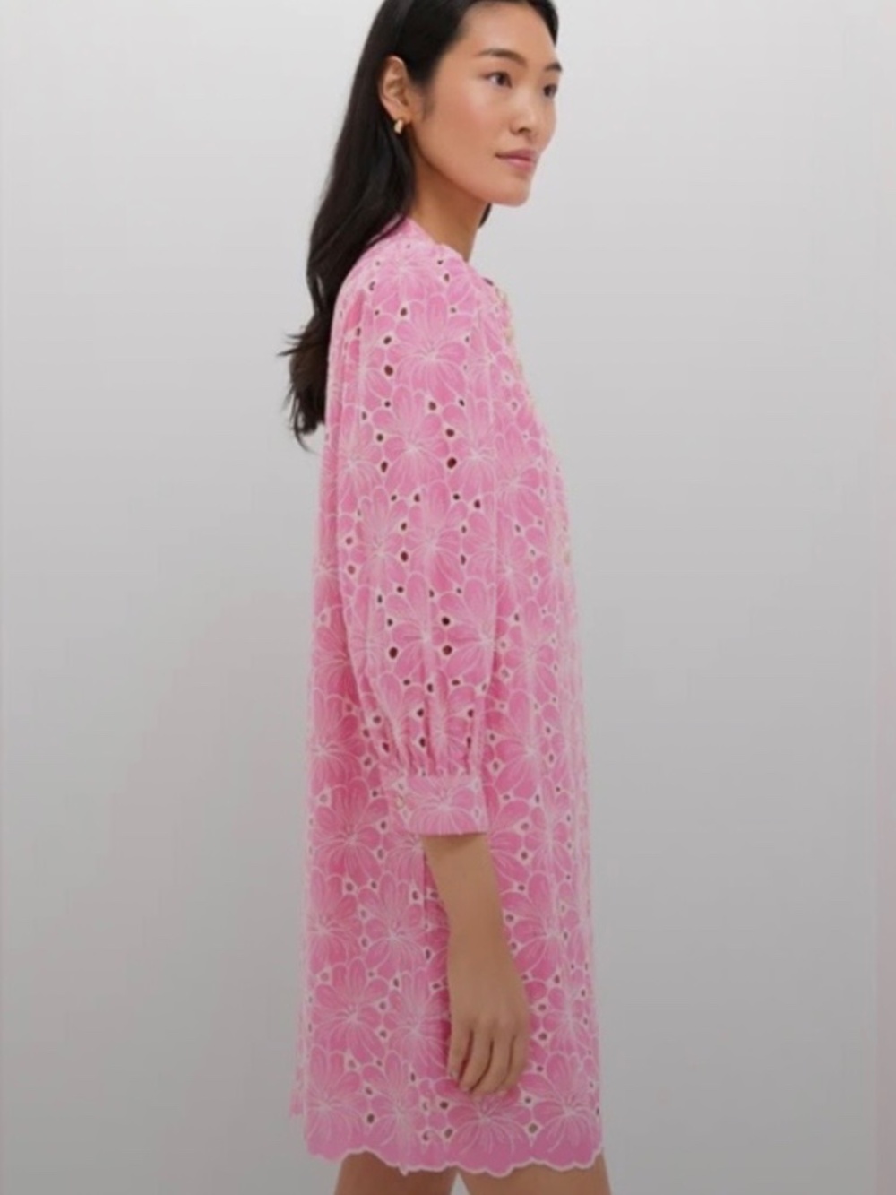 Pomander Place x Tuckernuck Pink Eyelet Samantha Dress Small Gold Button Mini - Picture 2 of 8